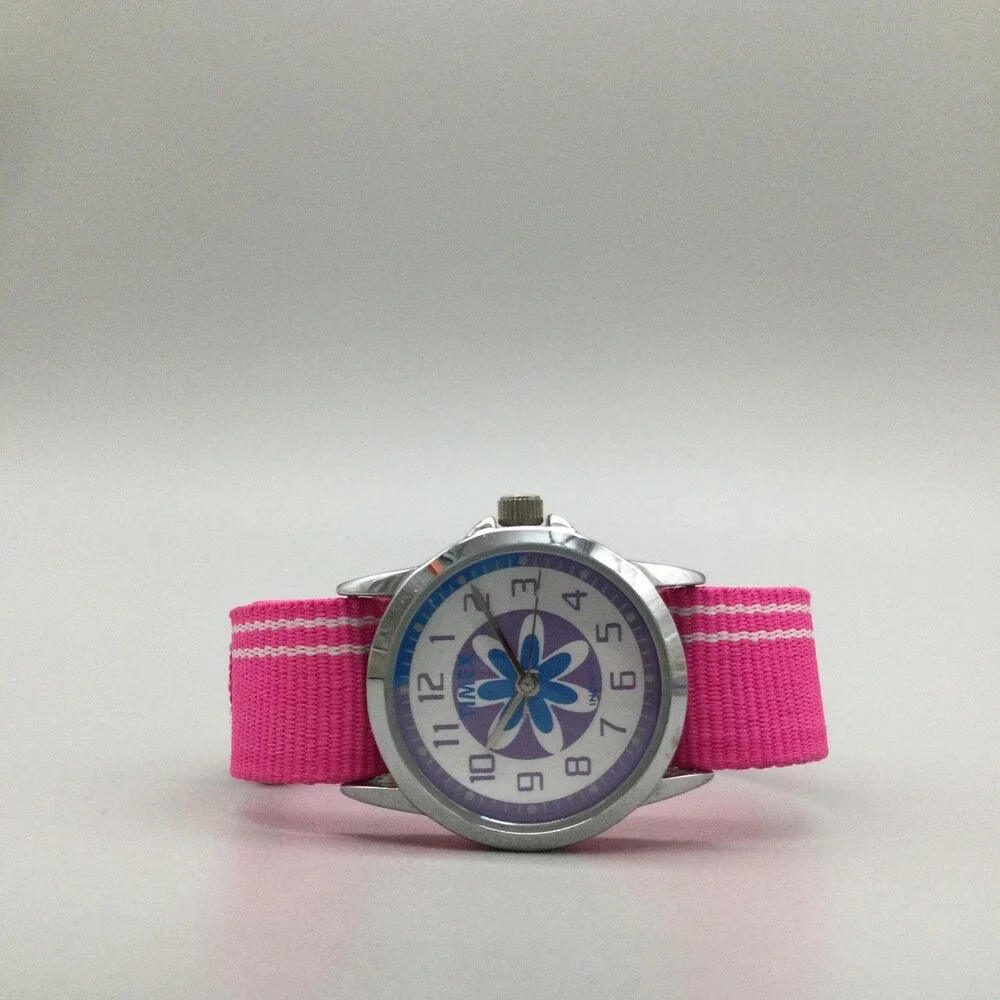 Timex Girls Watch 31mm Floral Dial Pink Nylon Indiglo WR 30M New Battery